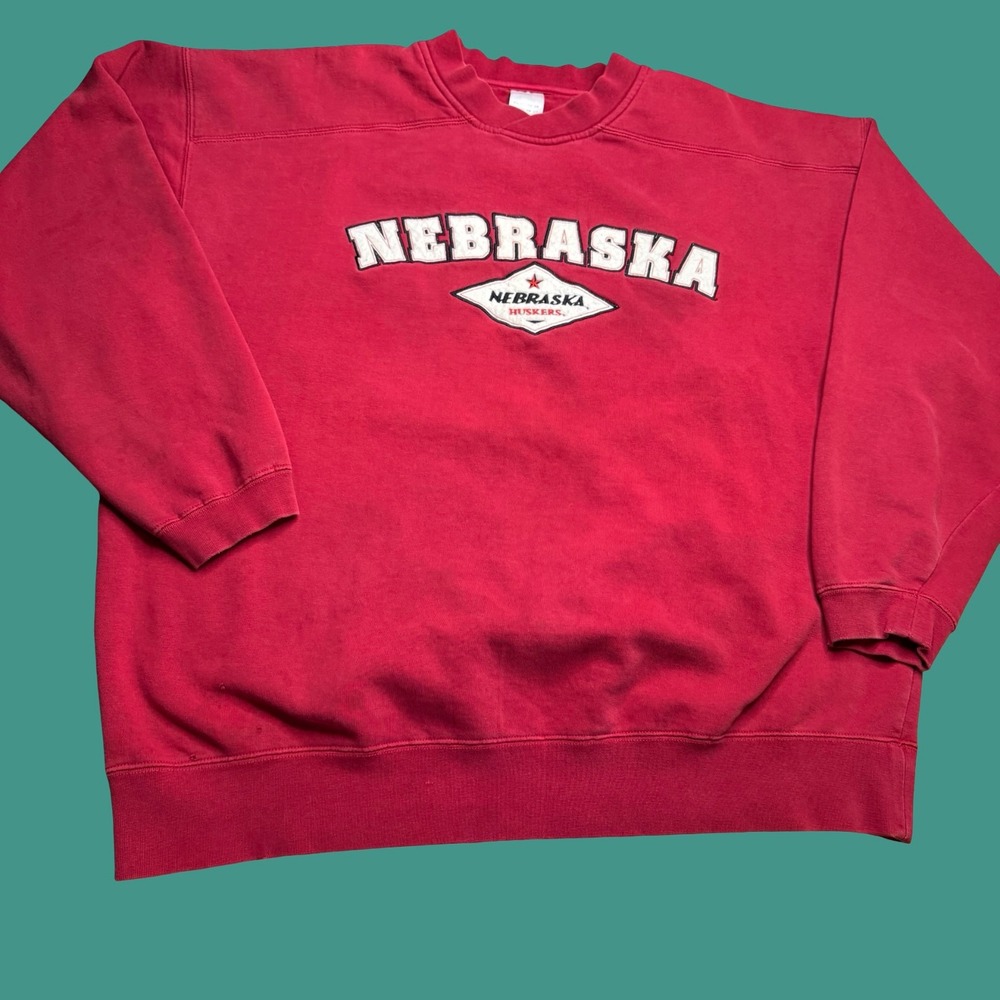 Adidas Nebraska Huskers Sweatshirt XL Red Embroidered NCAA College Vintage Y2K
